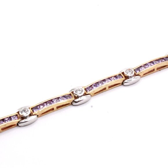 Mint Sterling Silver Purple CZ Two Tone Long Tennis Bracelet - Picture 4 of 6